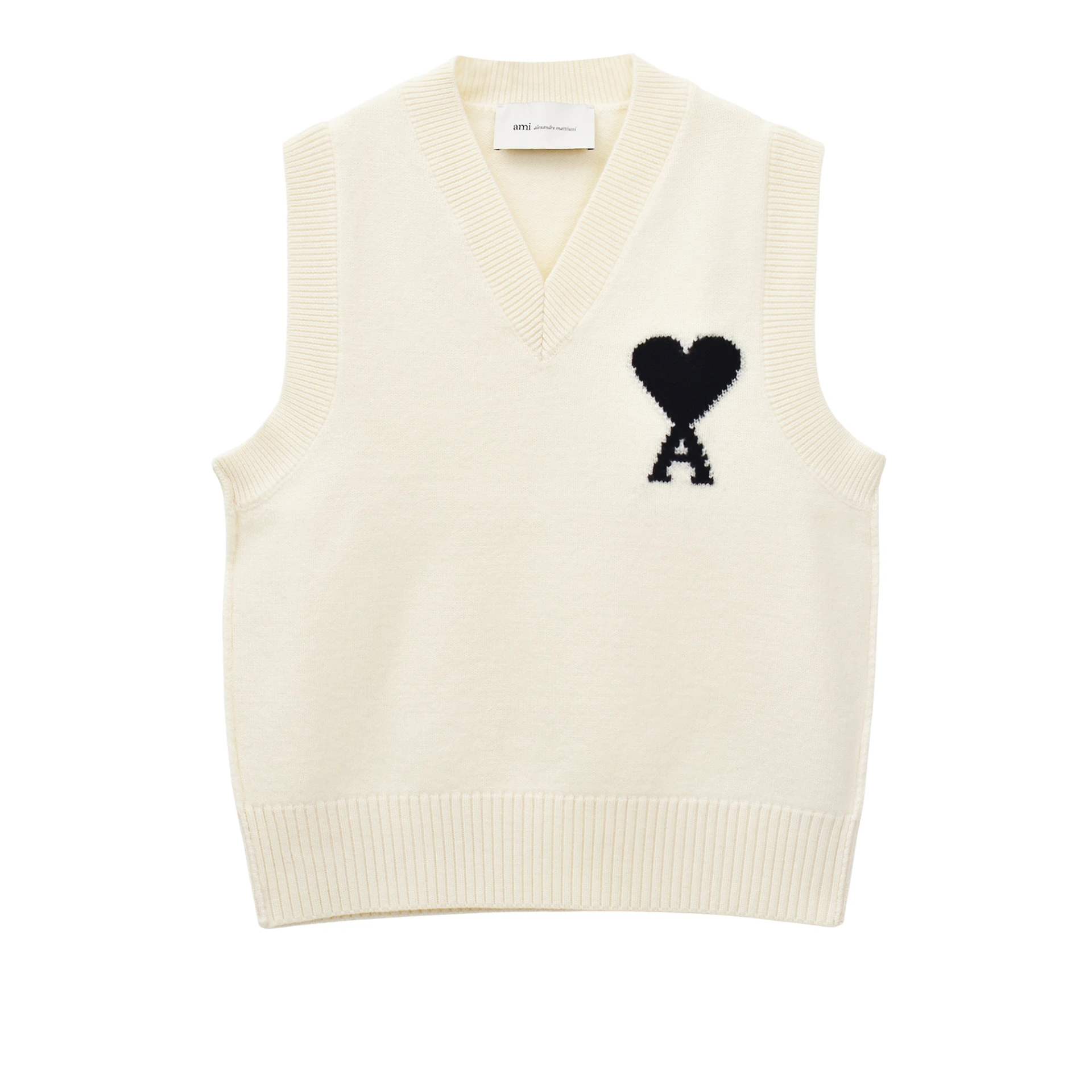 AMI PARIS Big Black Ami De Coeur Sleeveless Sweater Wool Cotton Knit