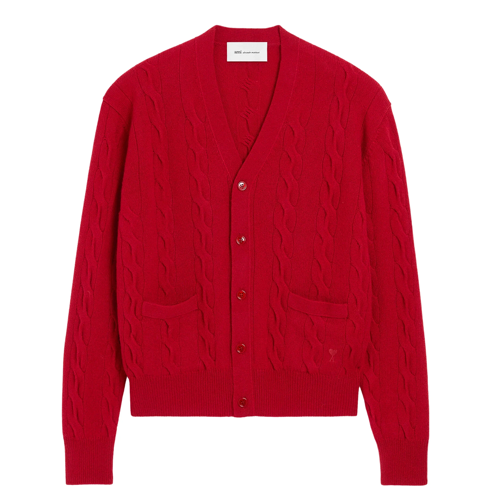 AMI PARIS Red Ami De Coeur Cable Wool Knit Cardigan