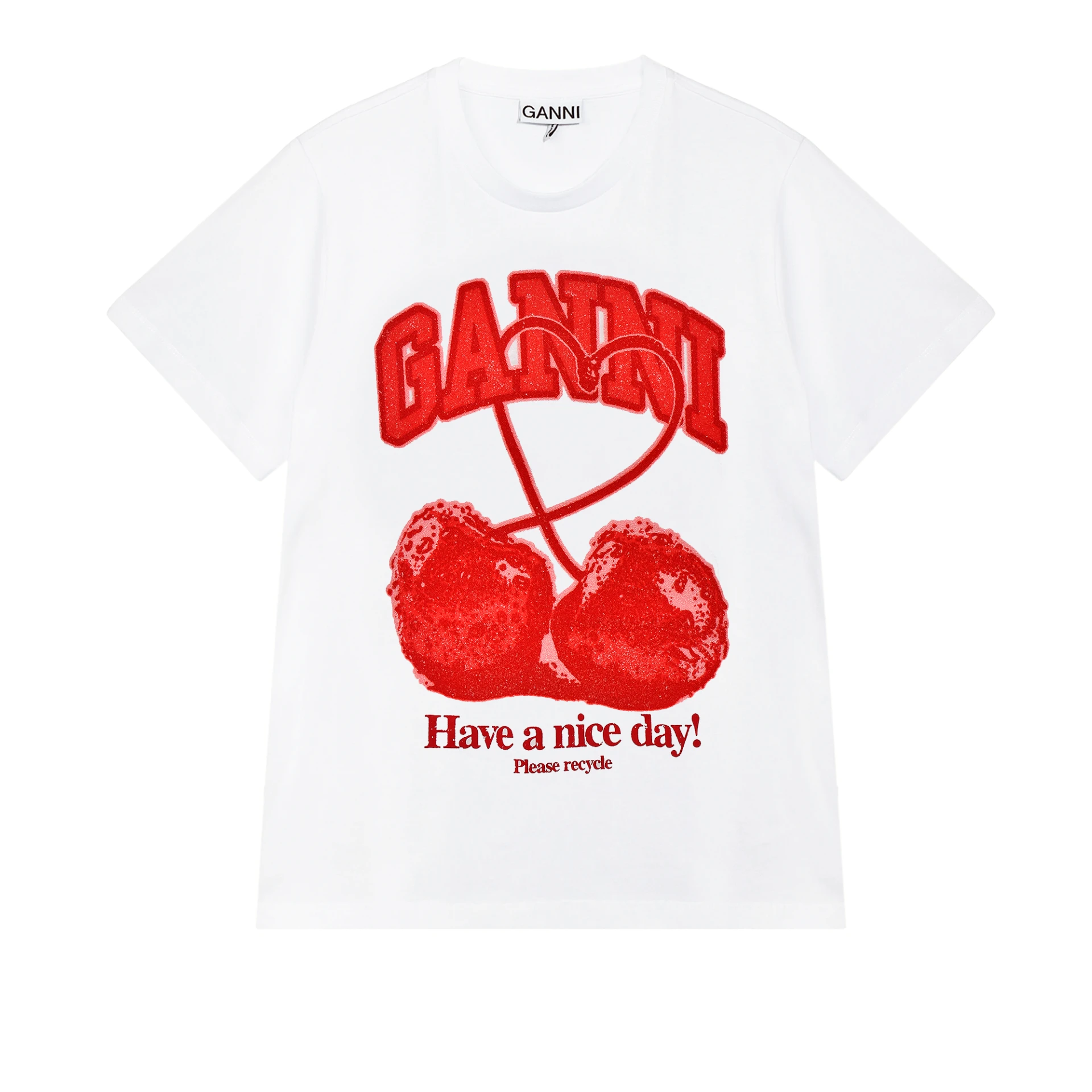 GANNI Cherry Print Logo Tshirt