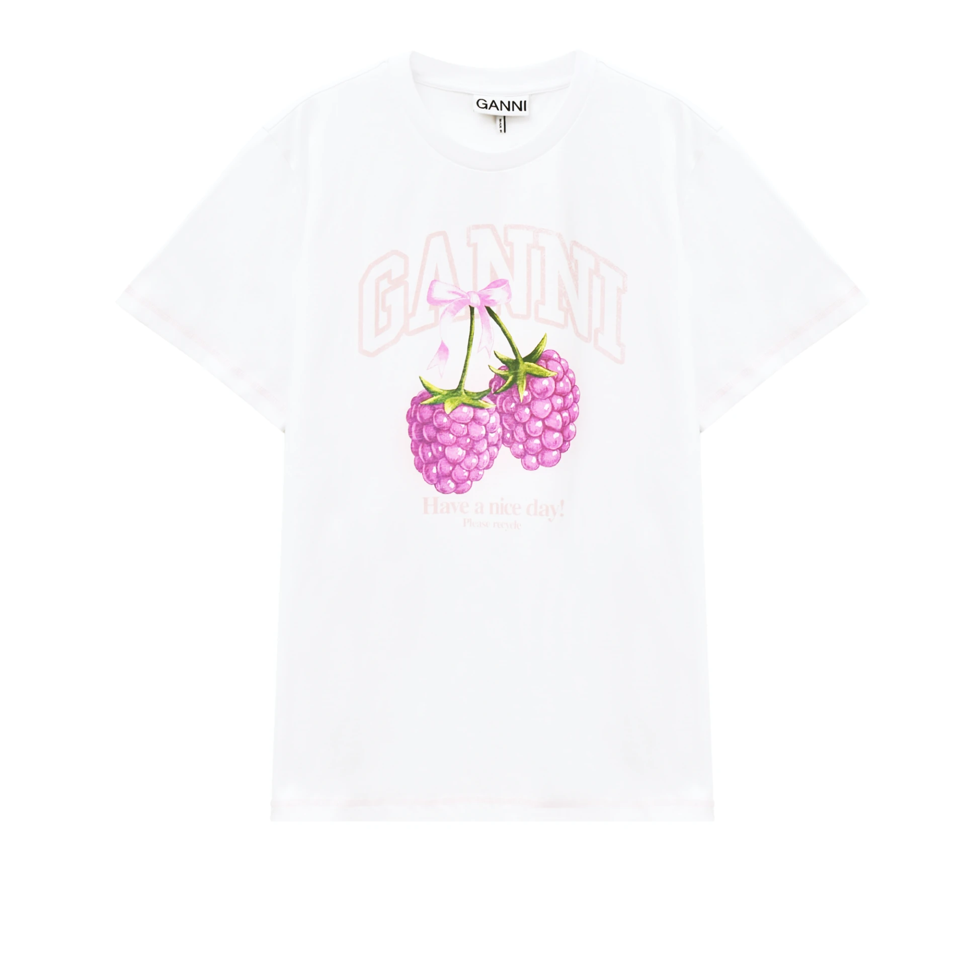 GANNI Raspberry Print Logo Tshirt