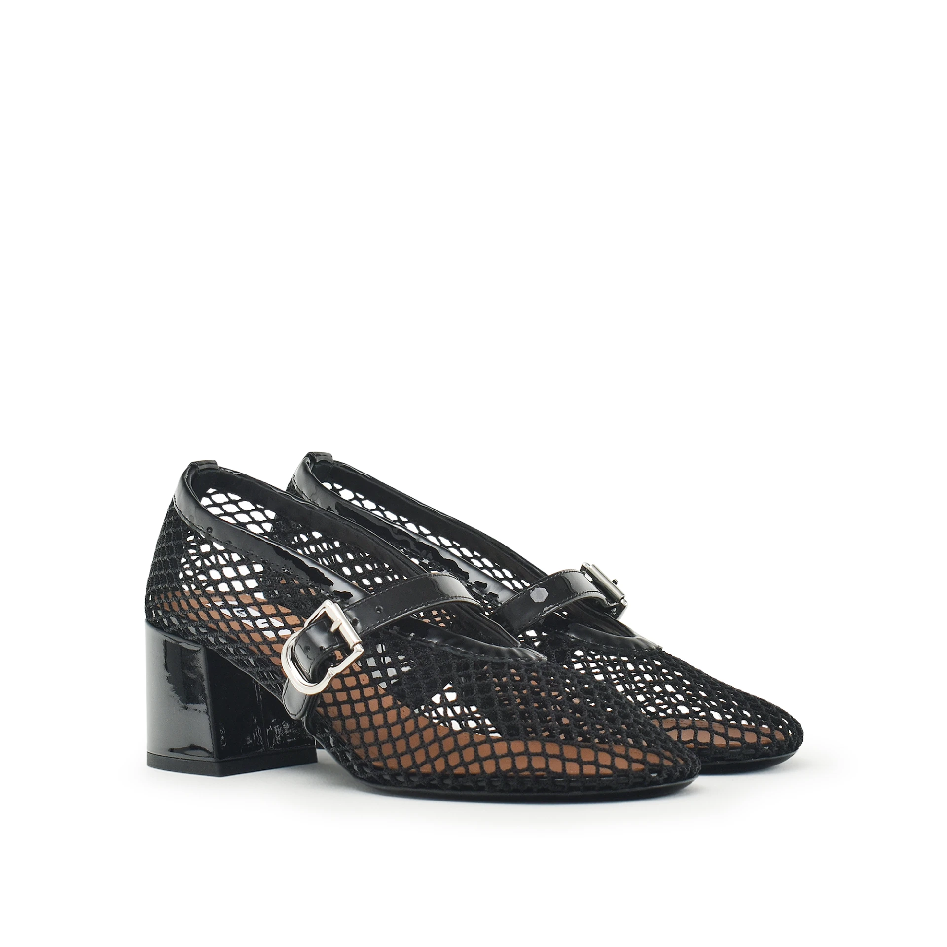 ALAIA Mary Jane 55Mm In Fishnet Textile And Patent Leather