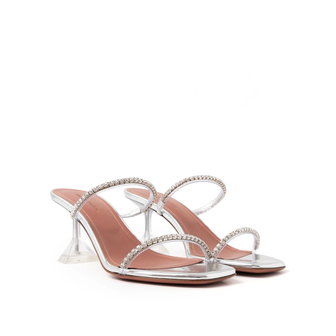 AMINA MUADDI Gilda 70mm Sandal Transparent PVC & White Crystal