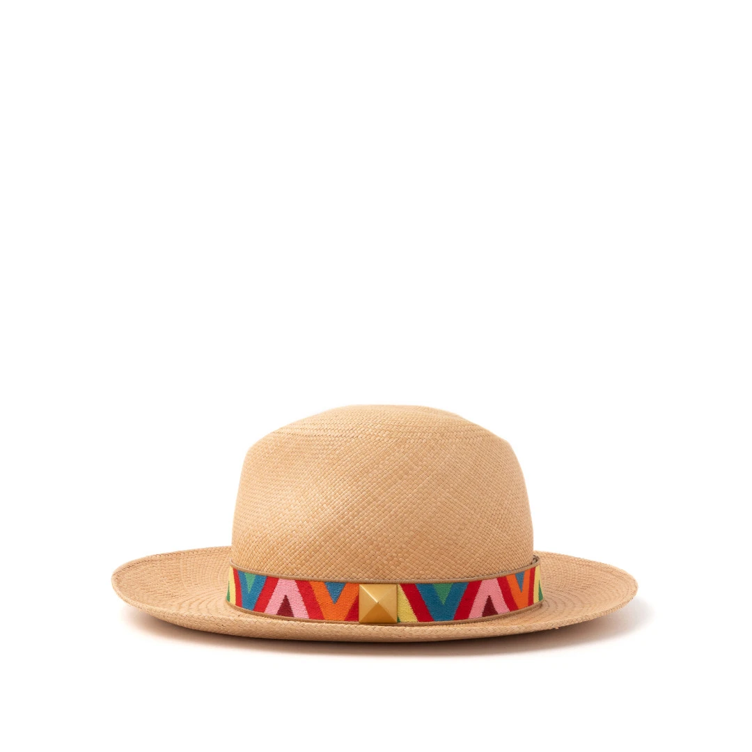 VALENTINO Vlogo Logo Tape Fedora Hat Straw