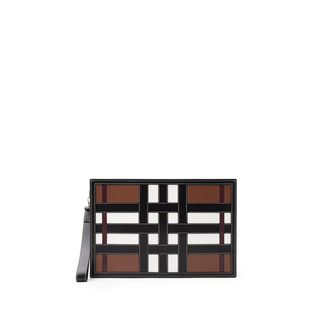 BURBERRY Check Flat Pochette Leather