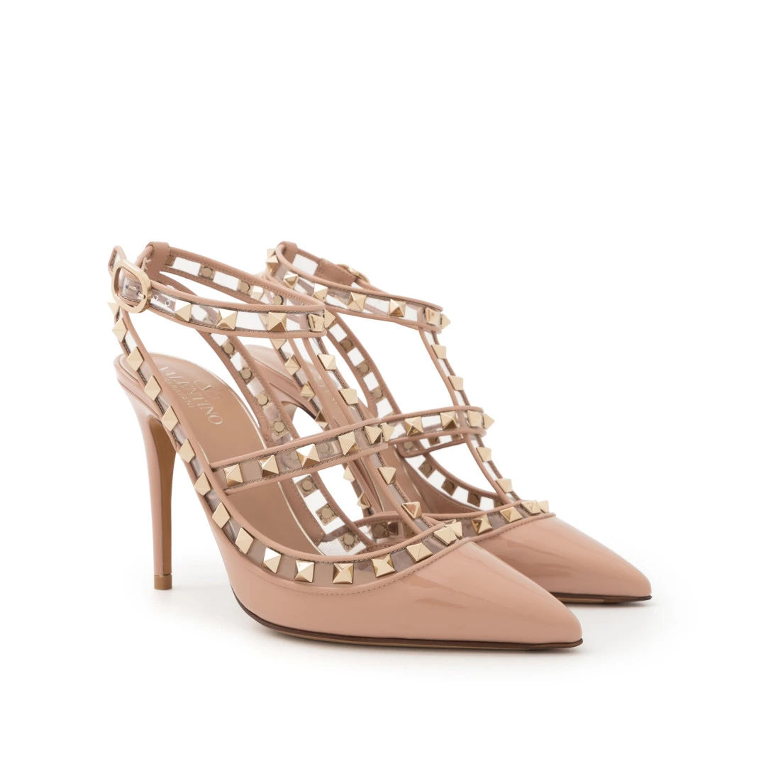 VALENTINO Rockstud 100mm Heels Patent Leather With Polymeric Straps