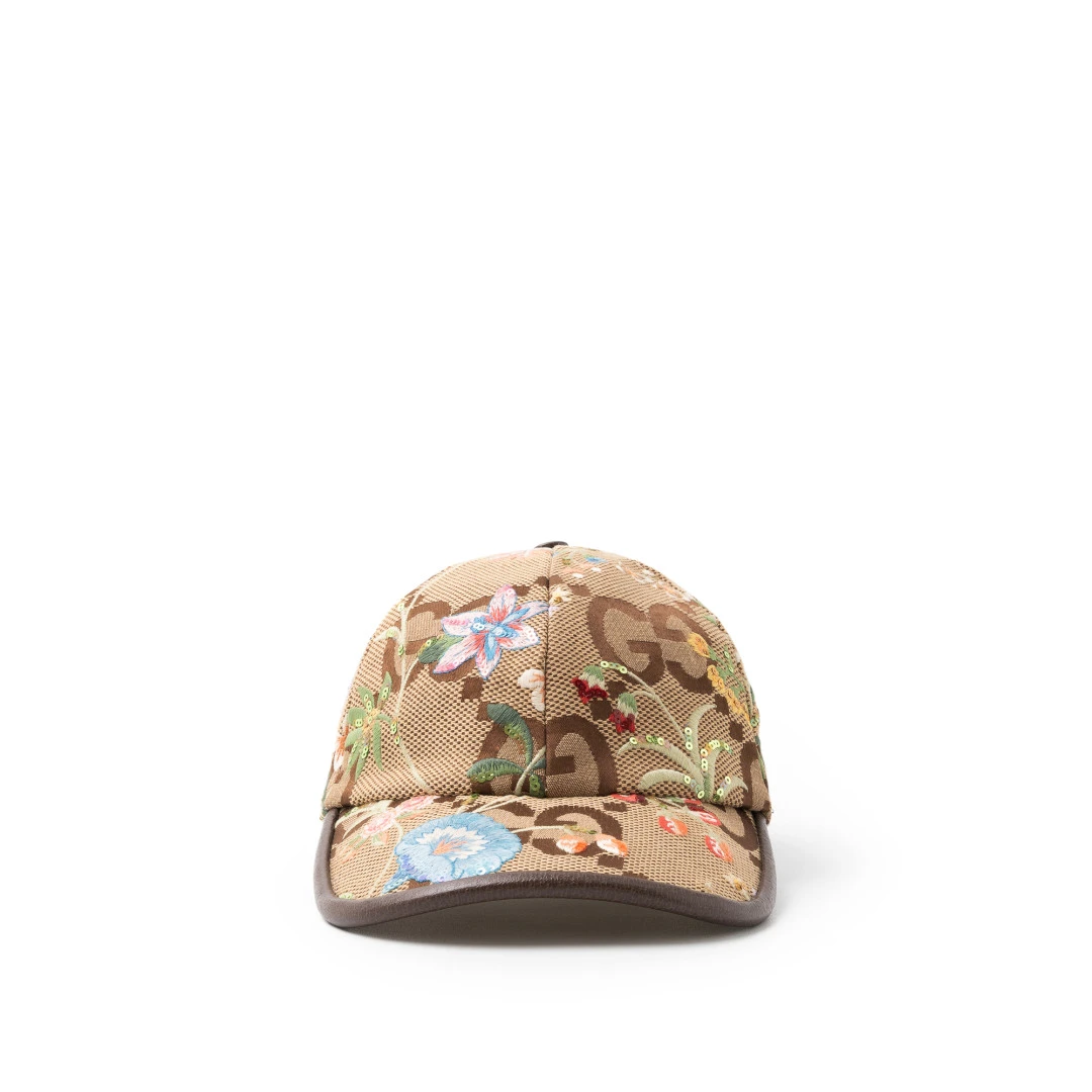 GUCCI Jumbo GG Cap With Floral Embroidery