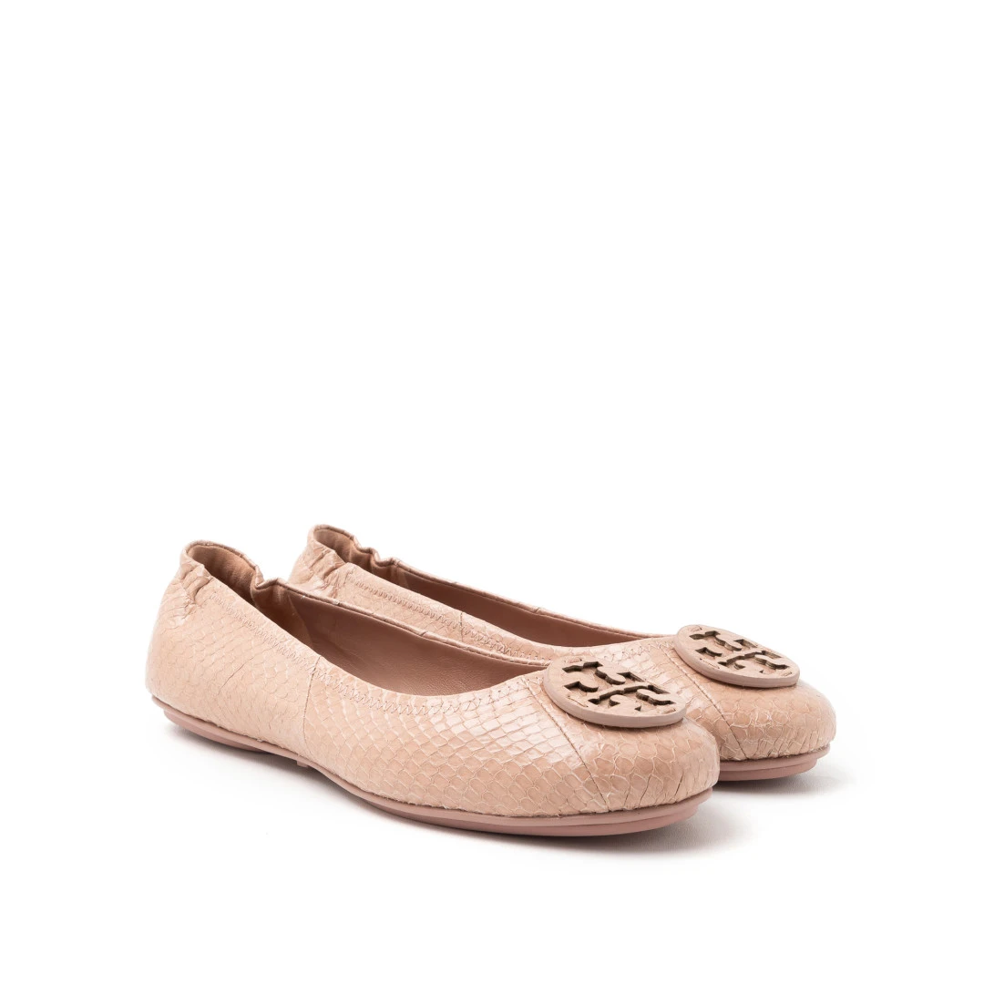 TORY BURCH Minnie Travel Ballet Water Snake Leather