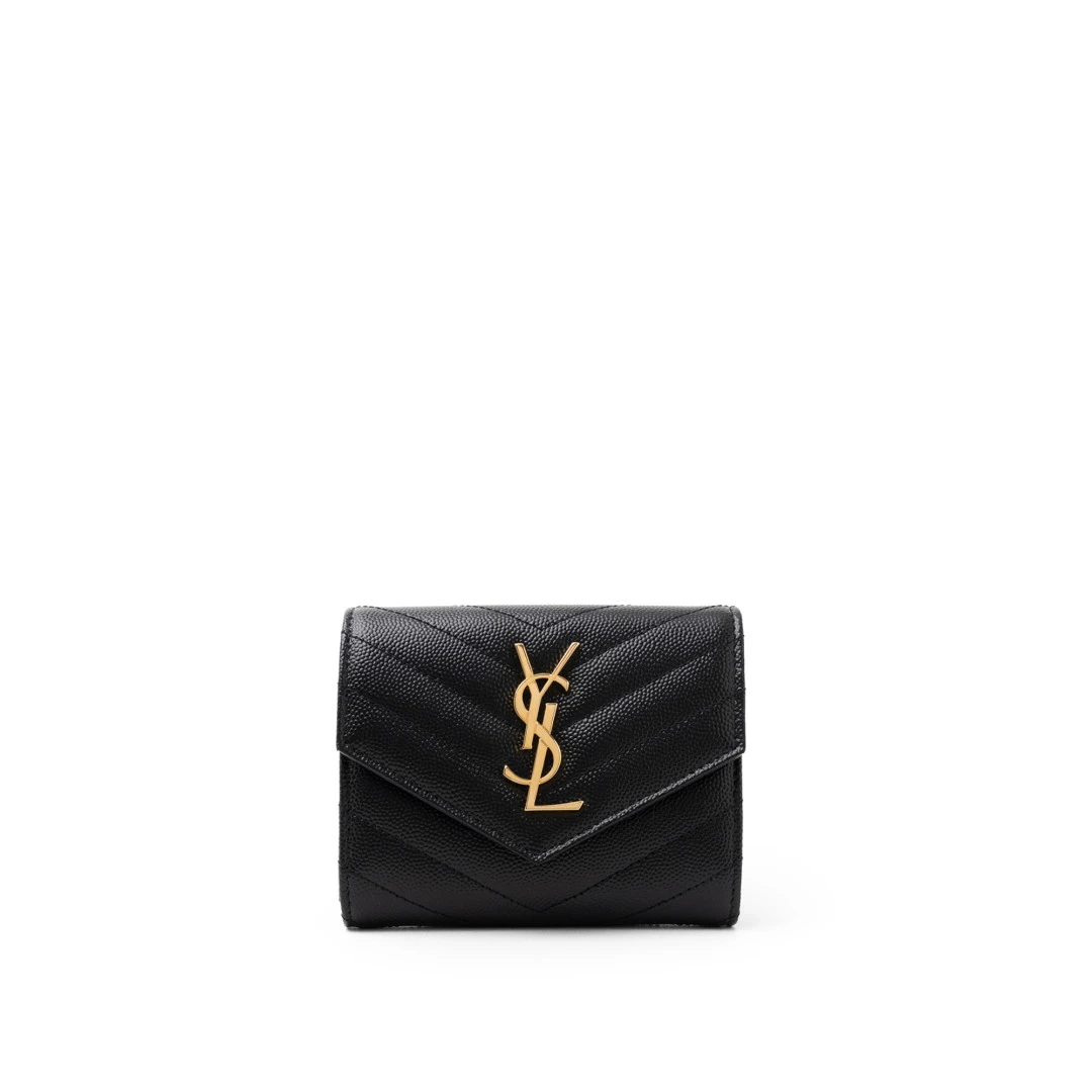 SAINT LAURENT Cassandre Monogramme Compact Trifold Wallet Ghw