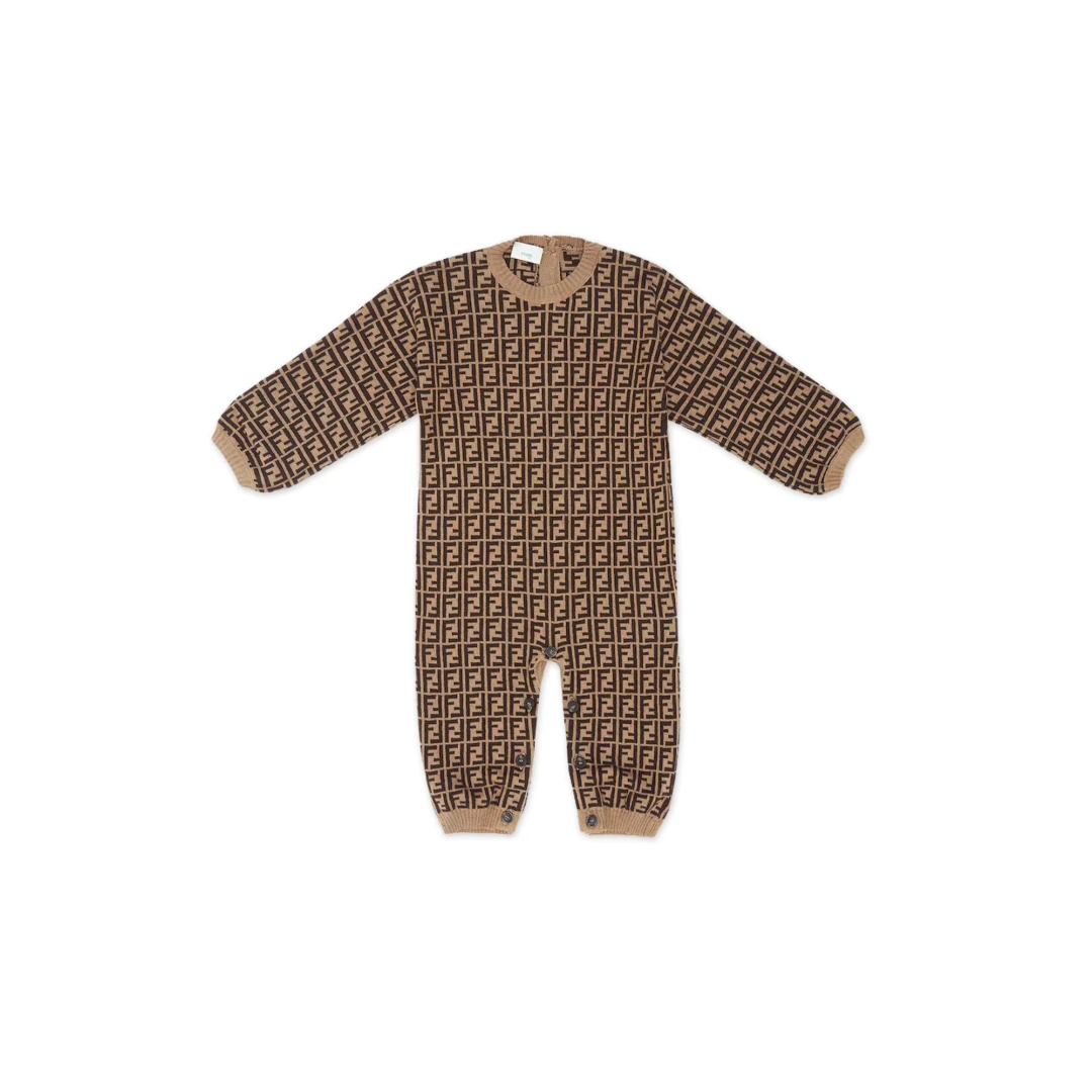 FENDI FF Baby Playsuit Cotton And Cashmere