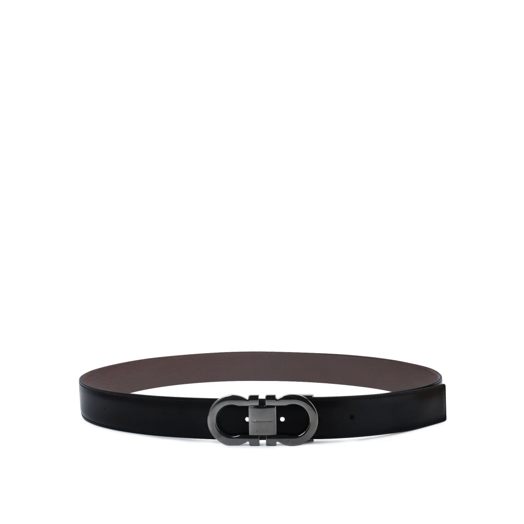 SALVATORE FERRAGAMO Reversible Gancini 30mm Belt Gun Metal Buckle Calf Leather