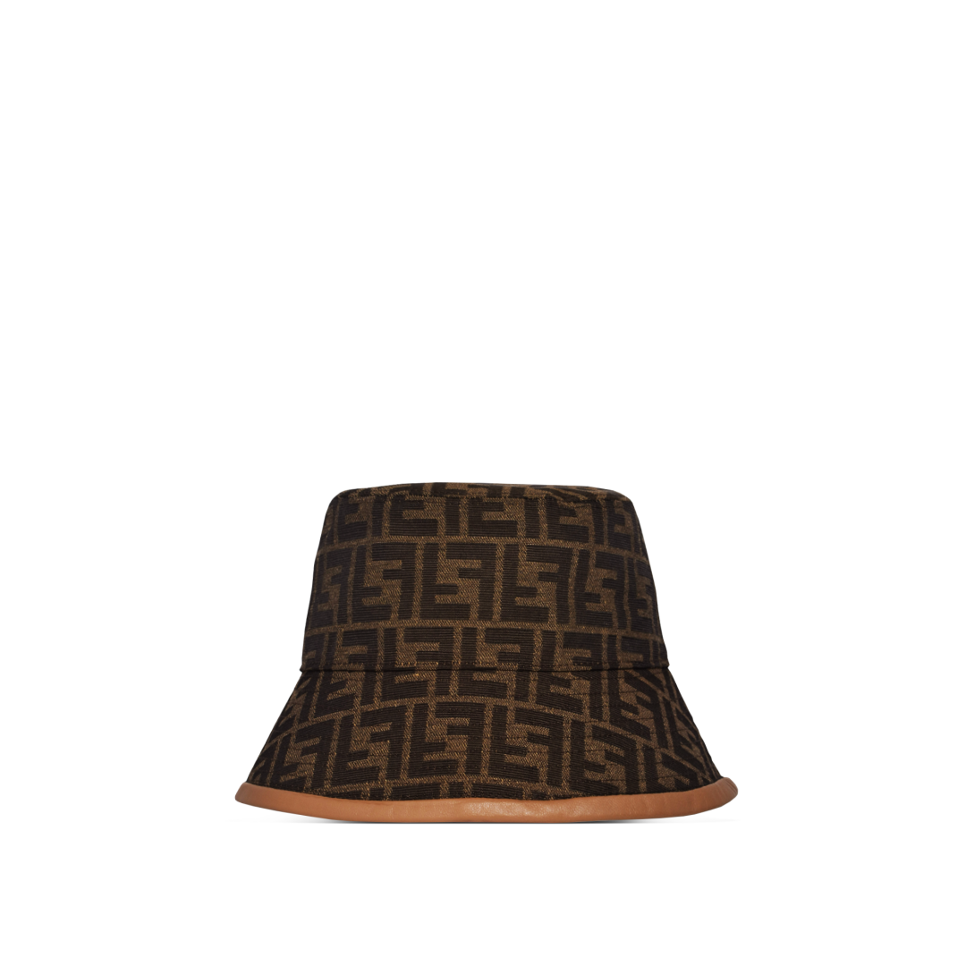 FENDI FF Jacquard Bucket Hat With Leather Edges