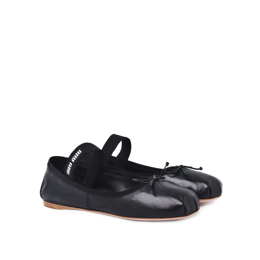 MIU MIU Logo Label With Bow Ballerinas Leather