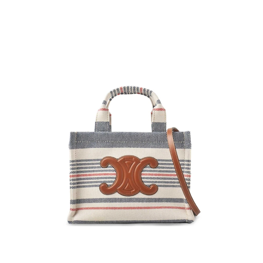CELINE Small Cabas Thais In Striped Textile With Triomphe