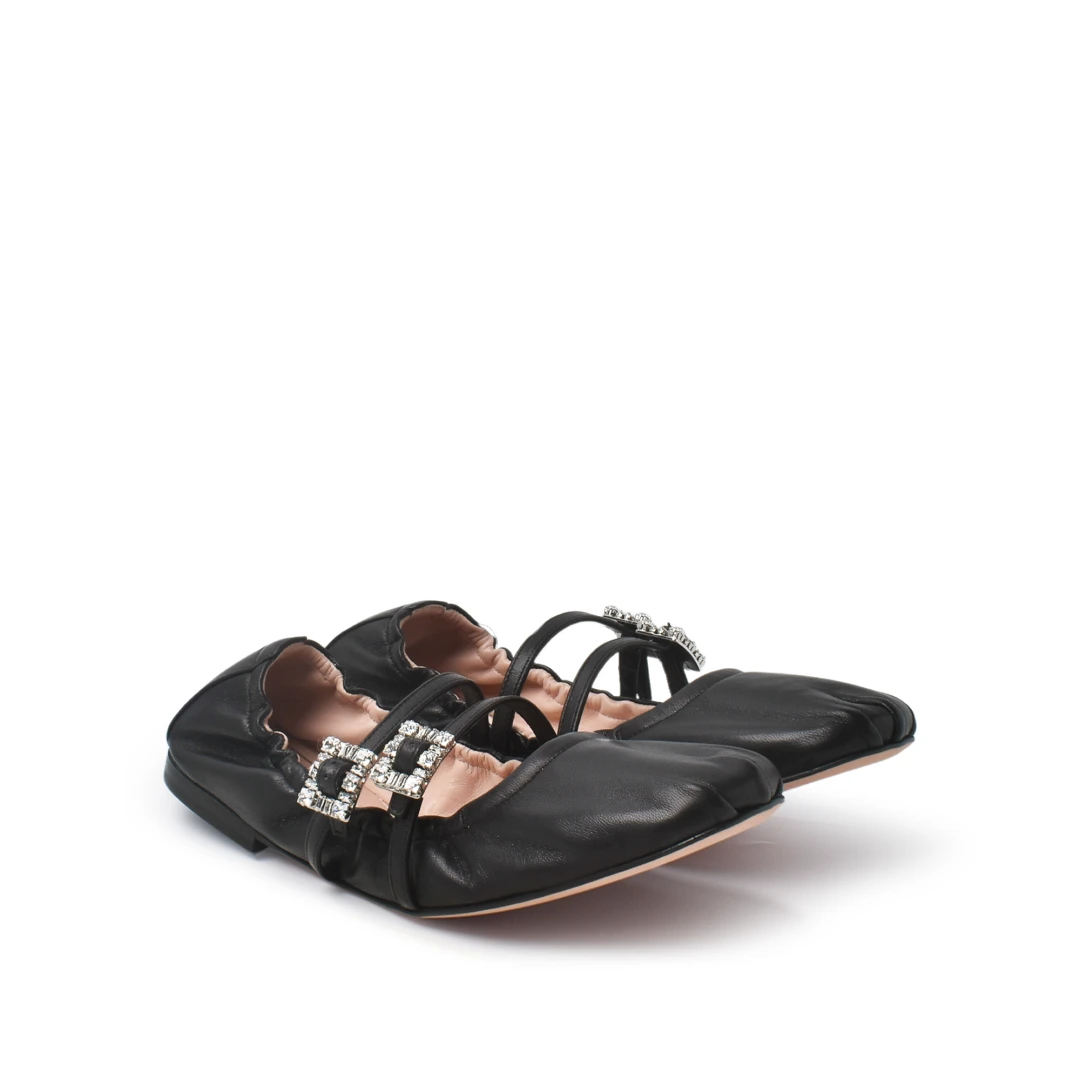 ROGER VIVIER Mary Janes Crystal Buckle Straps Nappa Leather