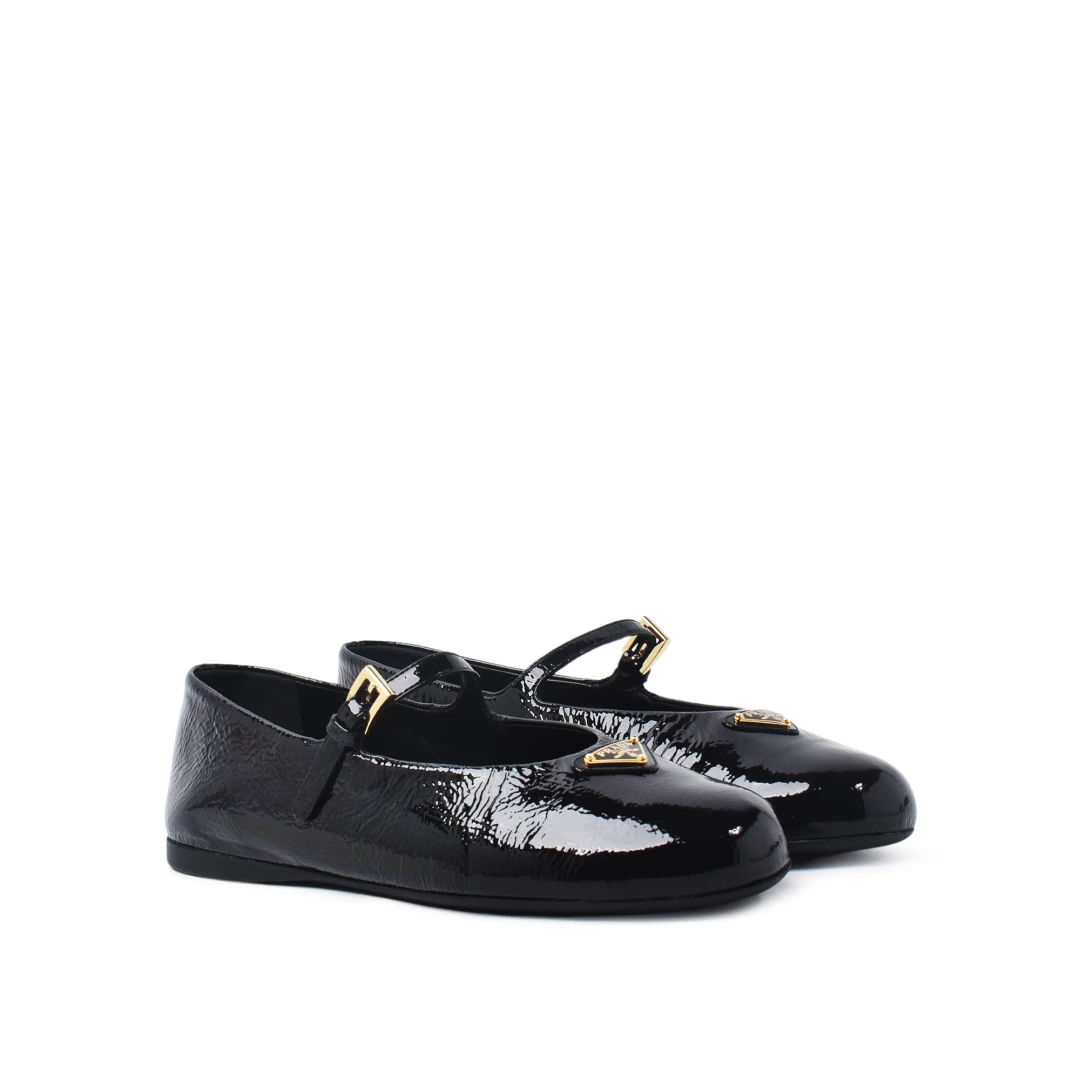 PRADA Triangle Logo Naplak Ballerinas Patent Leather