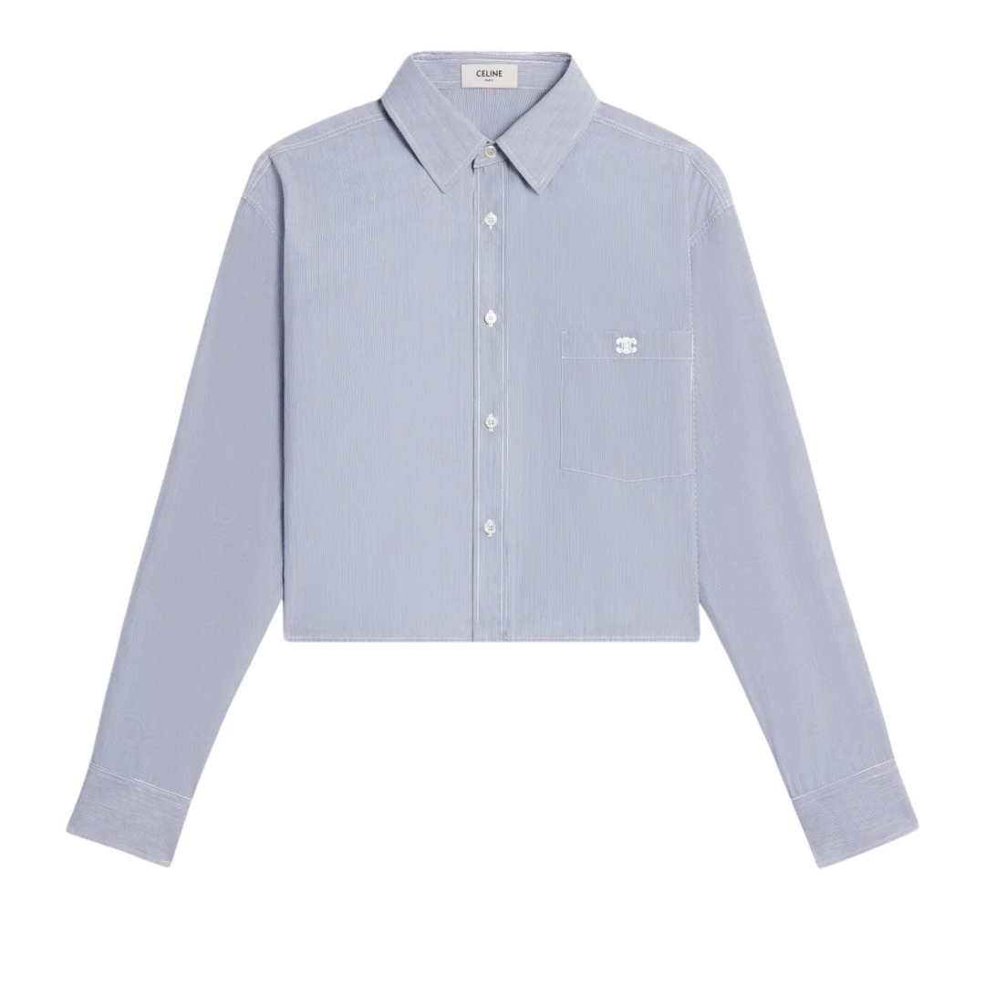 CELINE Triomphe Embroidered Cropped Striped Shirt
