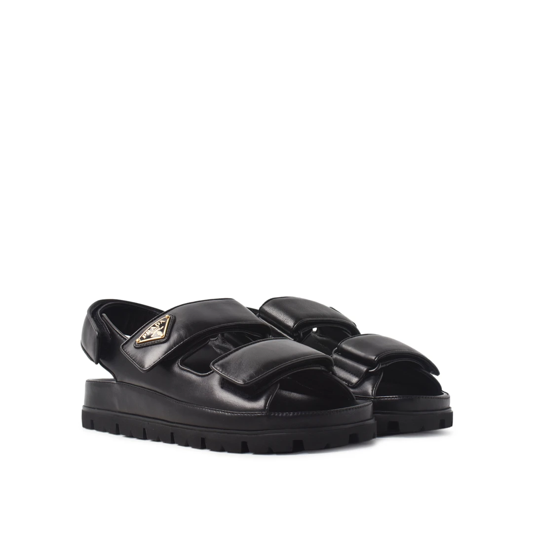 PRADA Triangle Logo Sandals Nappa Leather