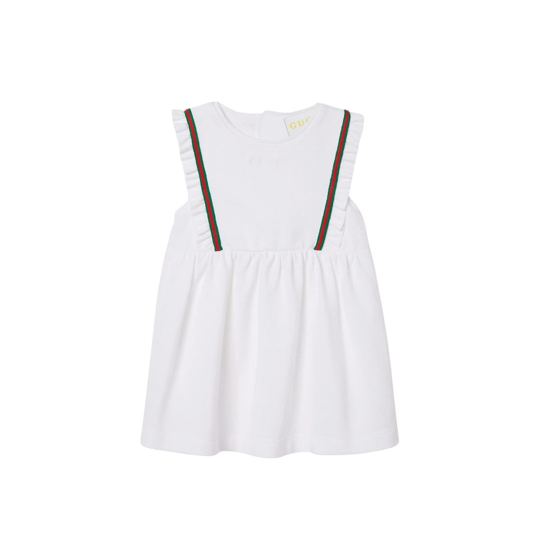 GUCCI Logo Embroidered Dress With Web Ruffle Trim
