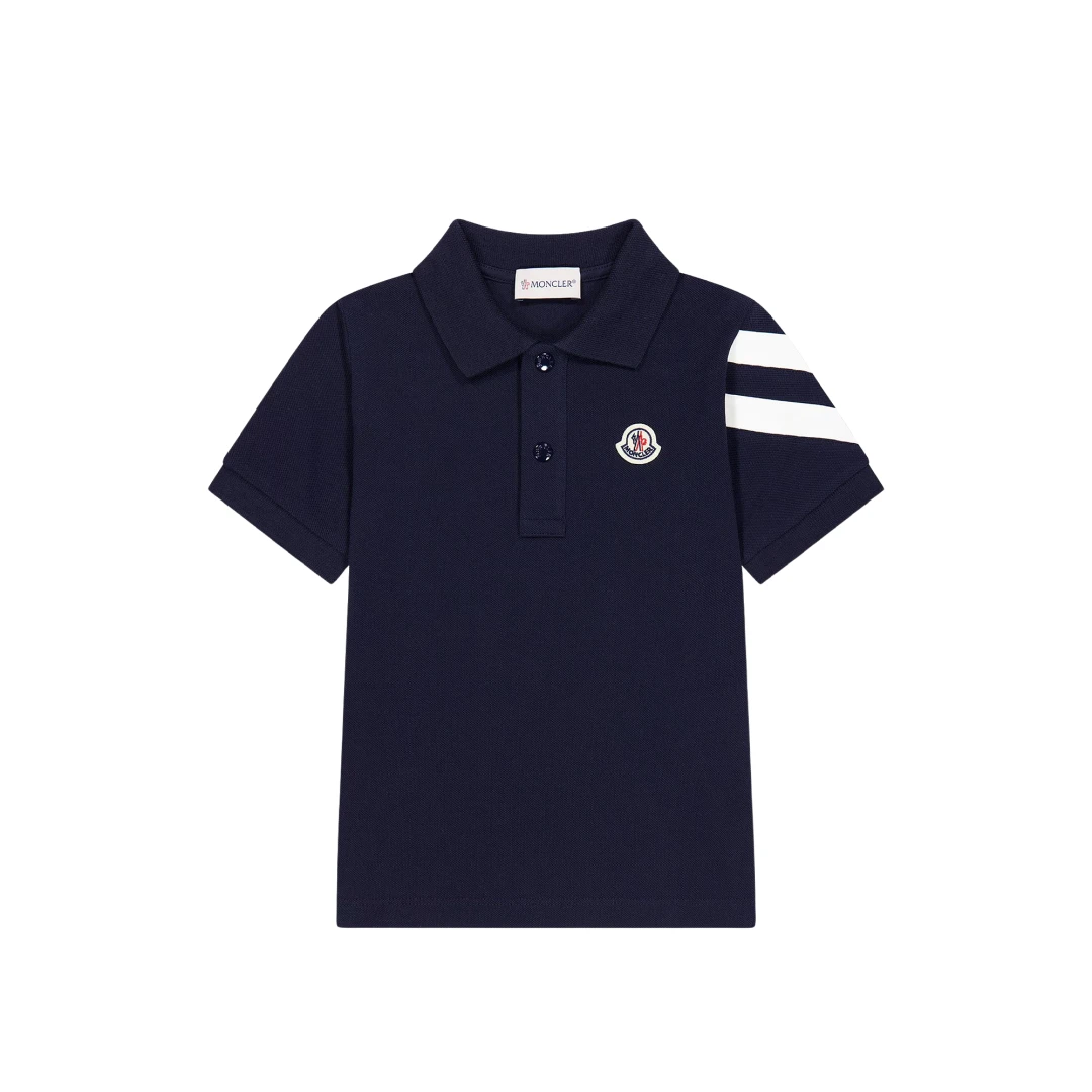 MONCLER Logo Patch Polo Shirt With Side Stripe