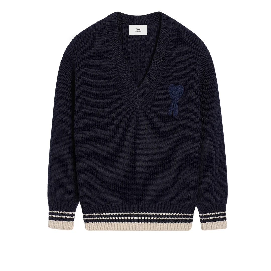 AMI PARIS Ami De Coeur Logo Patch Ribbed Sweater