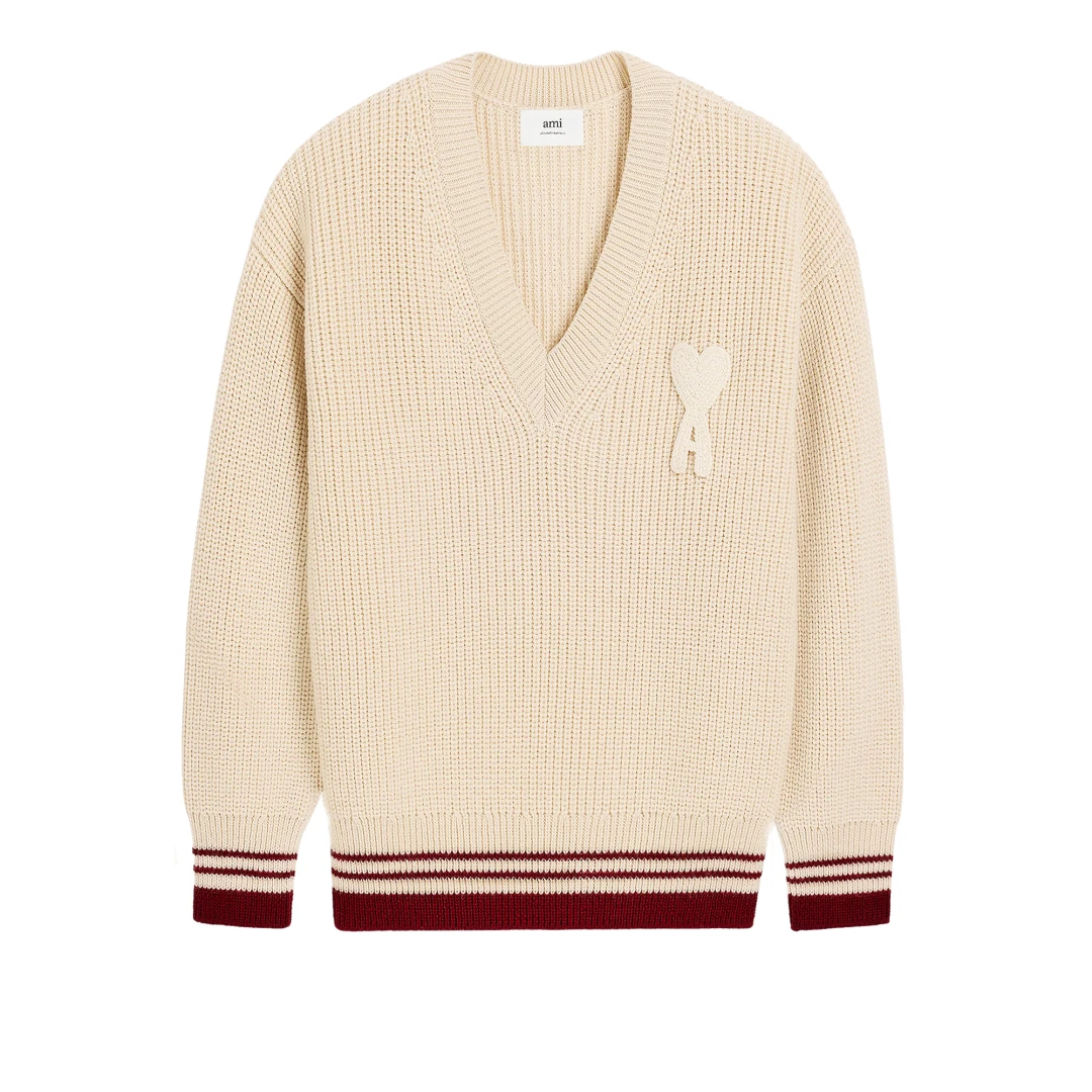 AMI PARIS Ami De Coeur Logo Patch Ribbed Sweater