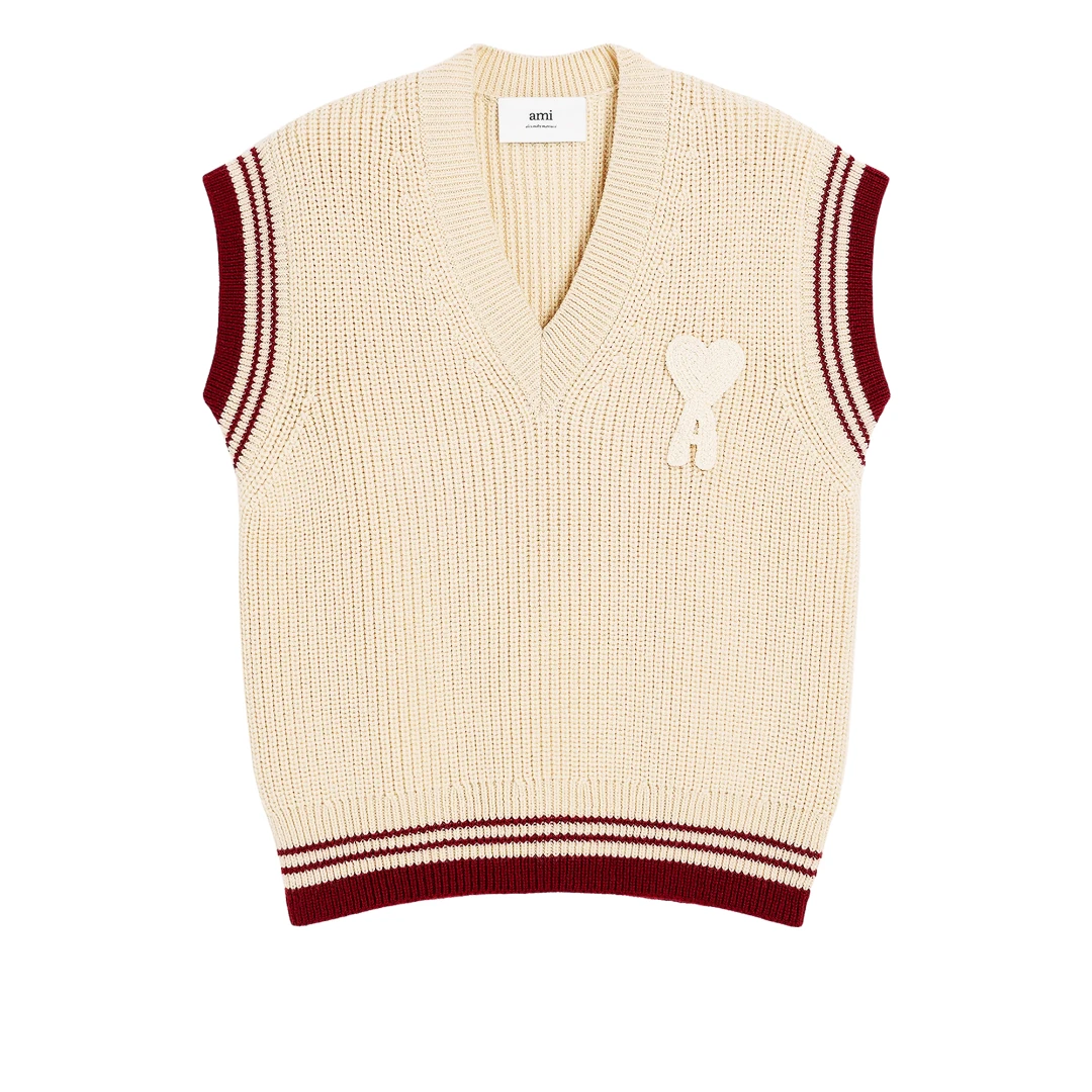 AMI PARIS Ami De Coeur Logo Patch Ribbed Sleeveless Sweater