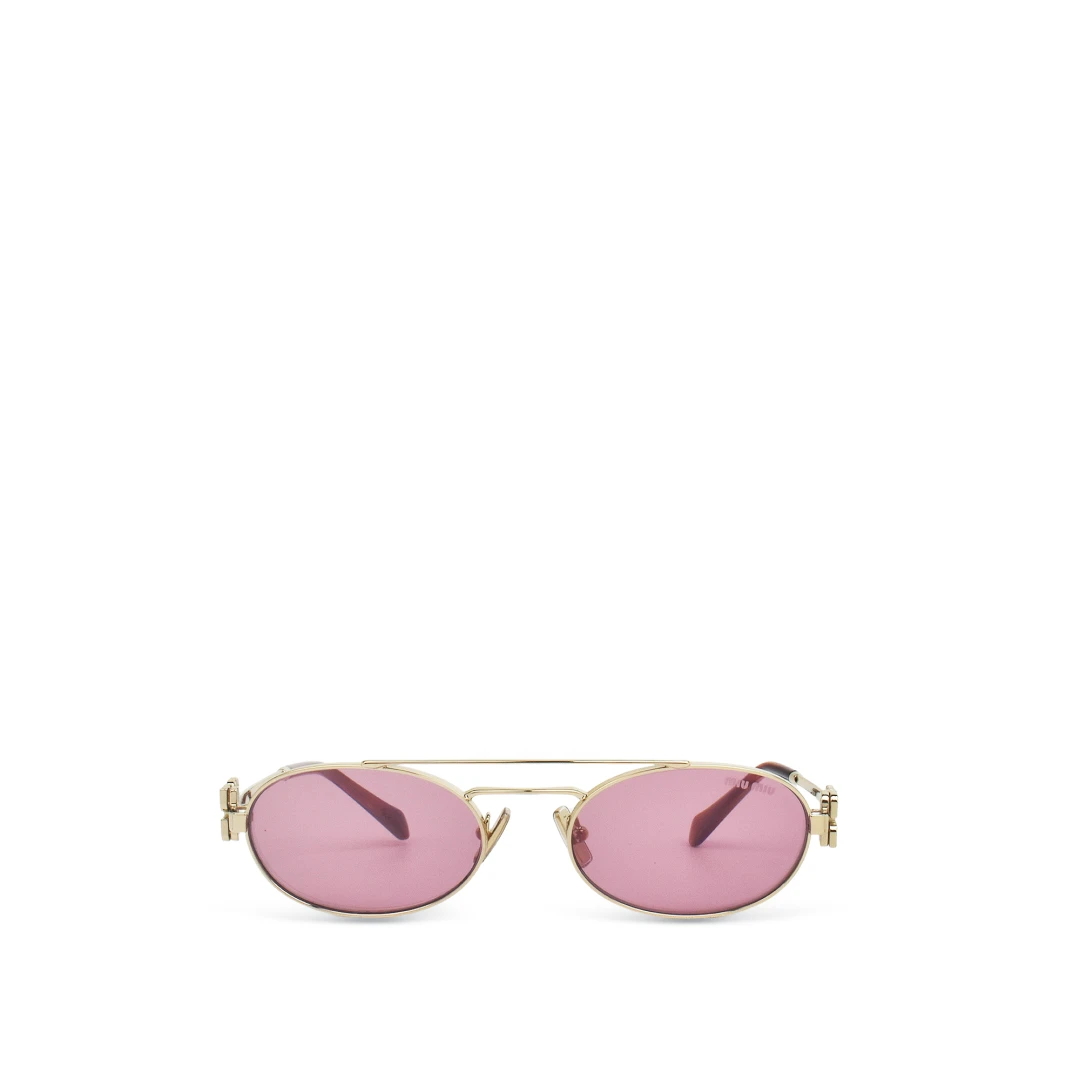 MIU MIU Logo Narrow Oval Metal Sunglasses