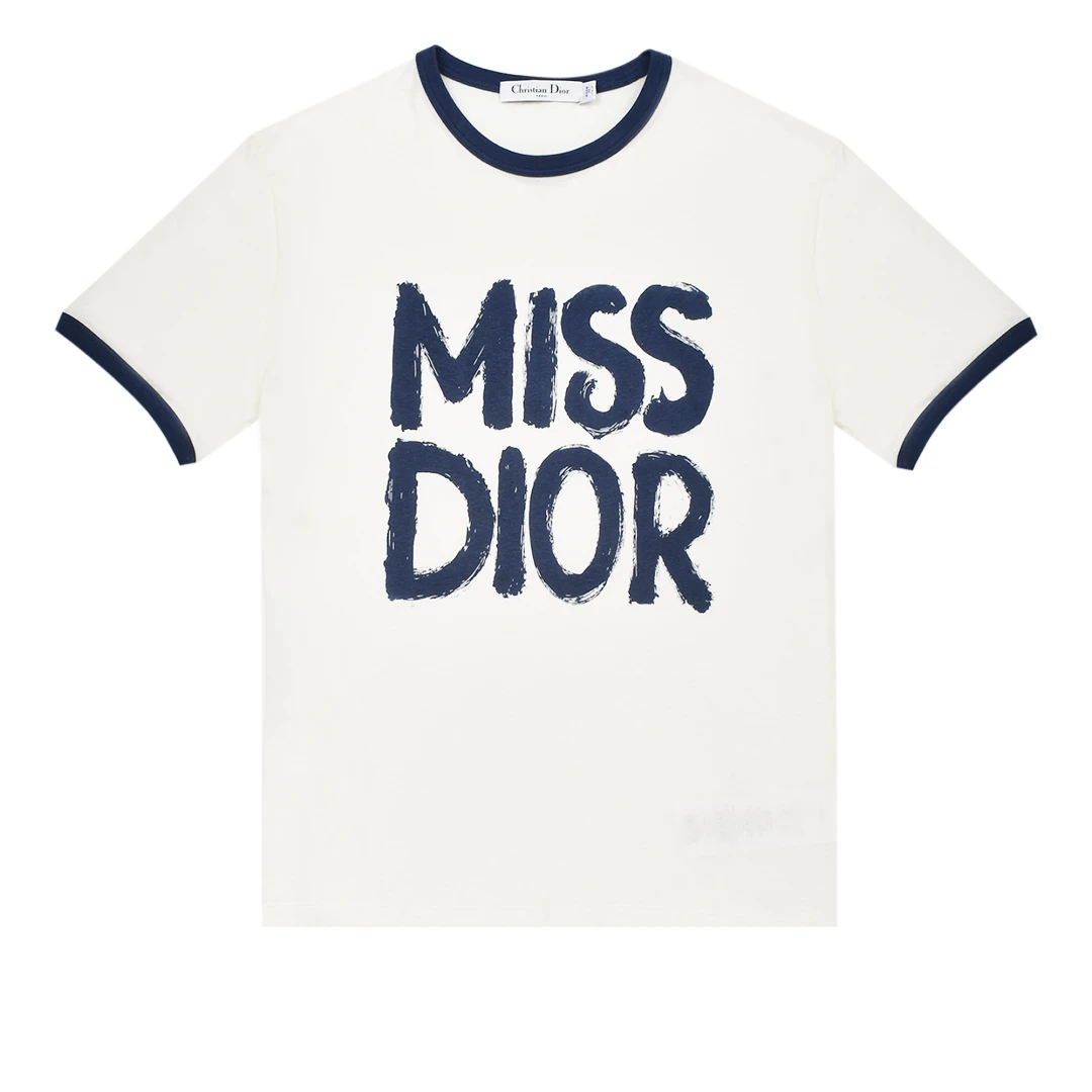 Dior MISS DIOR 半袖Tシャツ アイボリー/ネイビー T-Shirt White and Navy Blue Cotton Jersey | DIOR