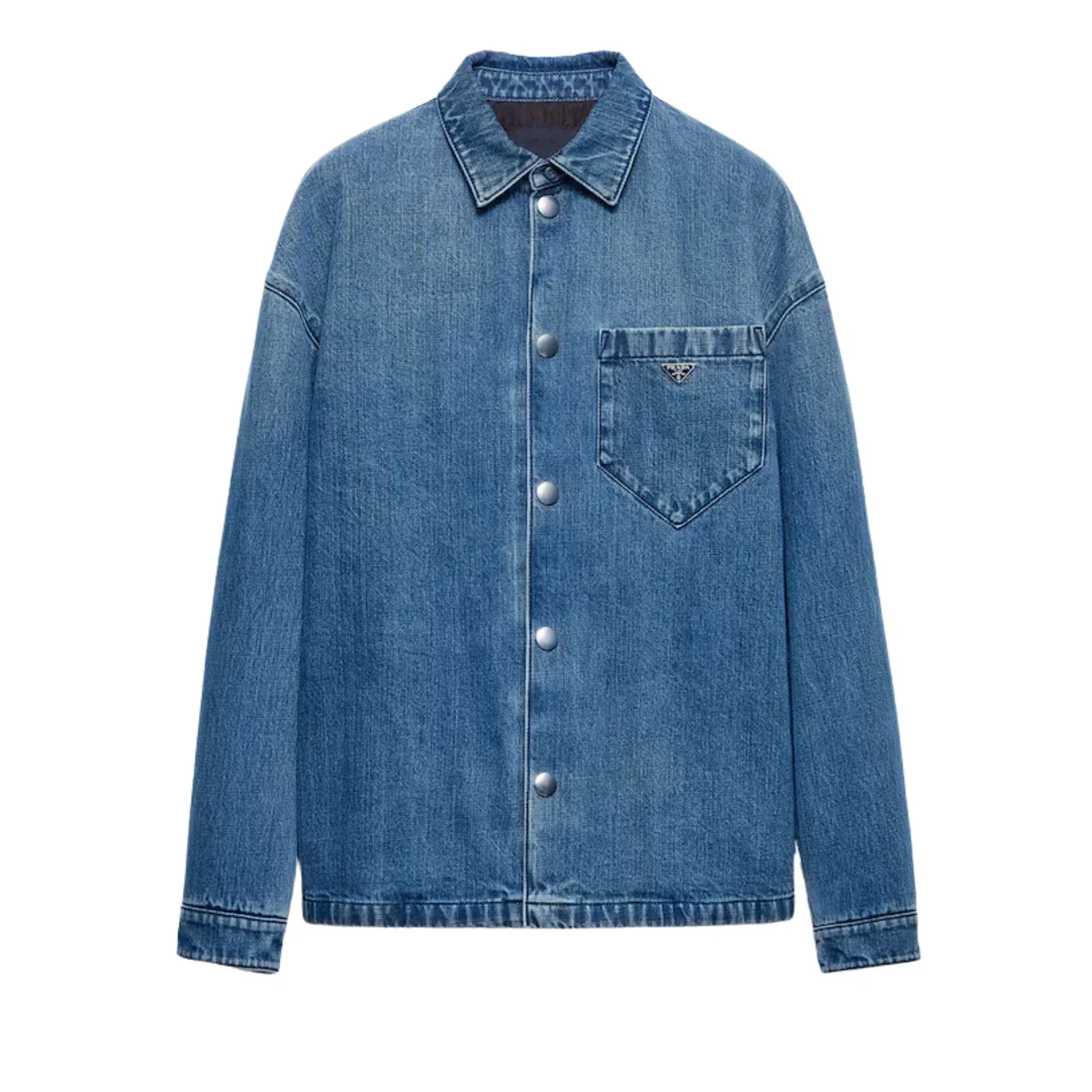 PRADA Triangle Logo Denim Long Sleeve Shirt
