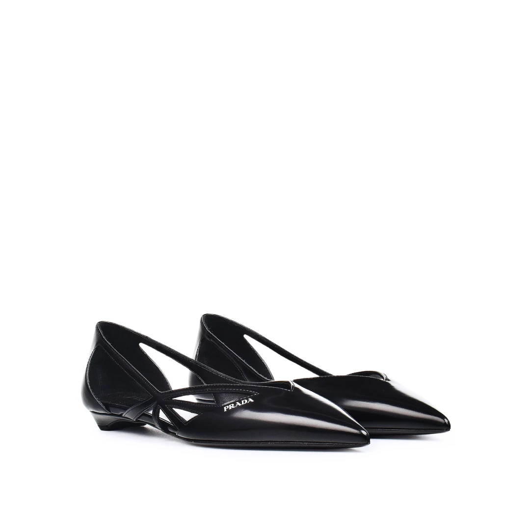 PRADA Cut Out Ballerinas Brushed Leather