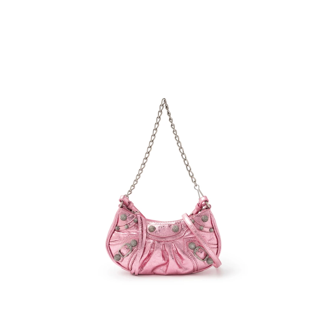 BALENCIAGA Le Cagole Mini Shoulder Bag Metallized Leather With Crystal