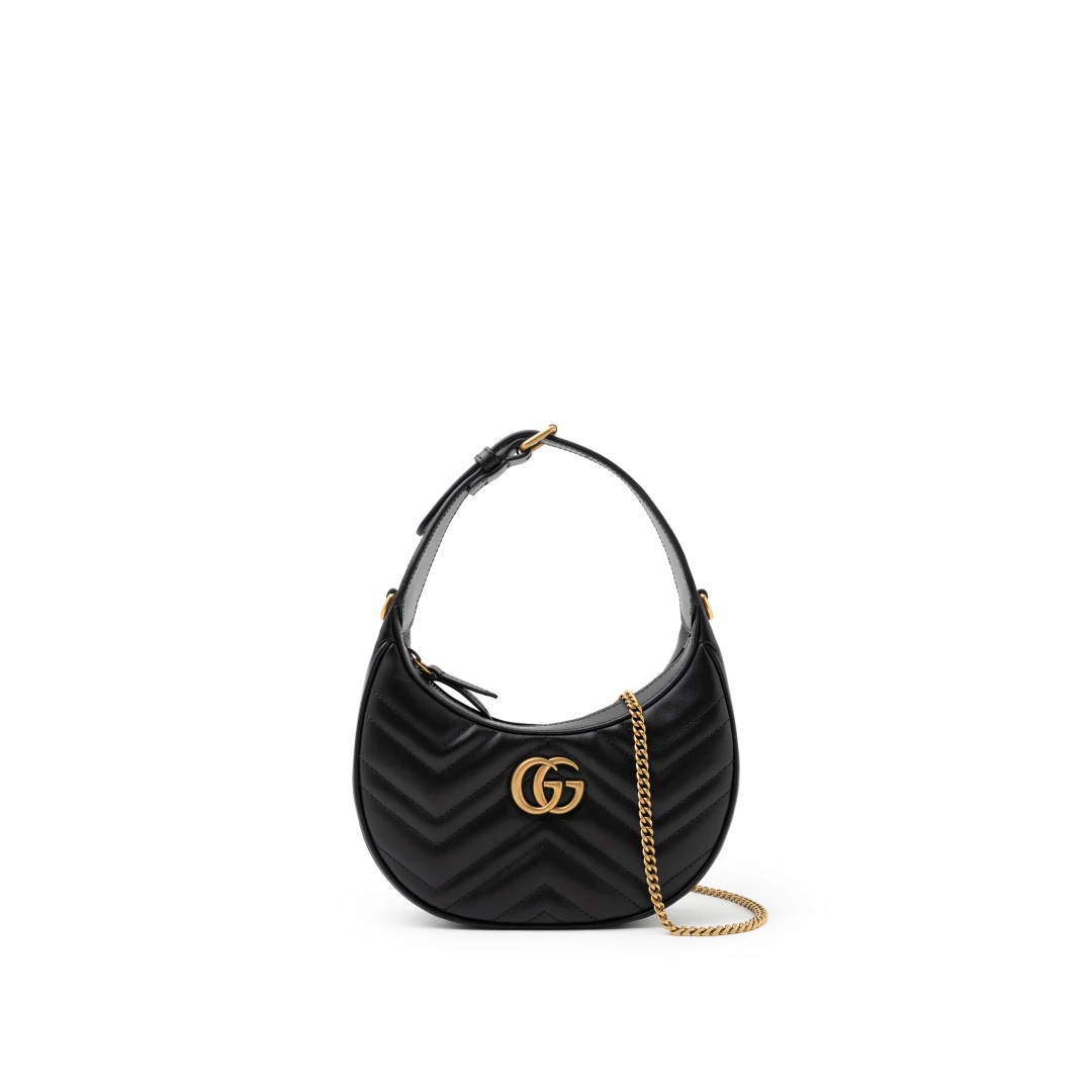 GUCCI GG Marmont Half Moon Shaped Mini Shoulder Bag Ghw
