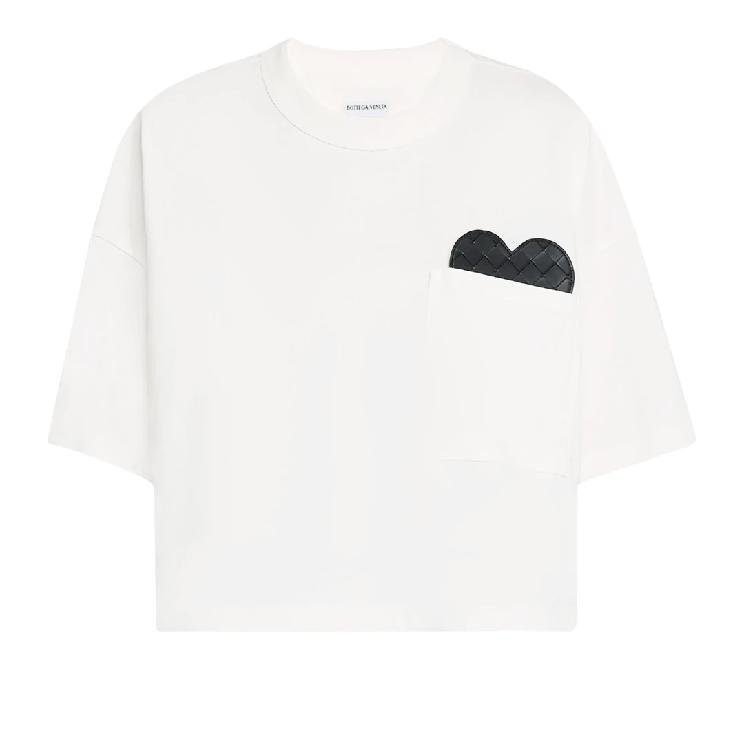 BOTTEGA VENETA Detachable Intrecciato Leather Heart Cropped Tshirt