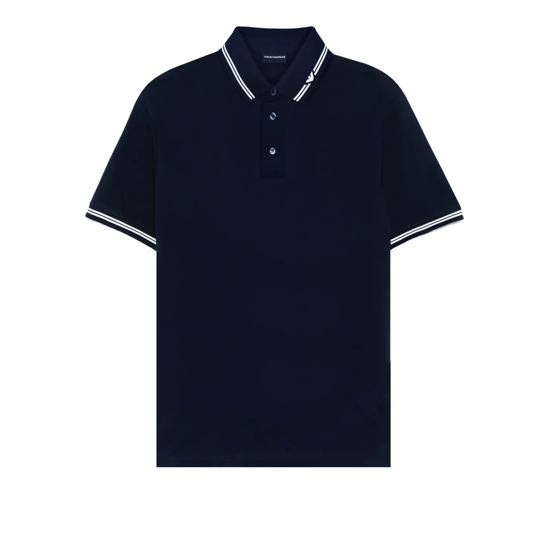 EMPORIO ARMANI Small Eagle Embroidered On Double Lines Collar Polo Shirt