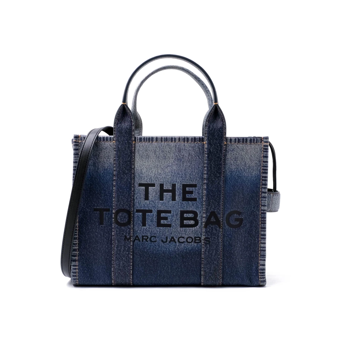 MARC JACOBS Medium Traveler Tote Bag Denim Printed Leather