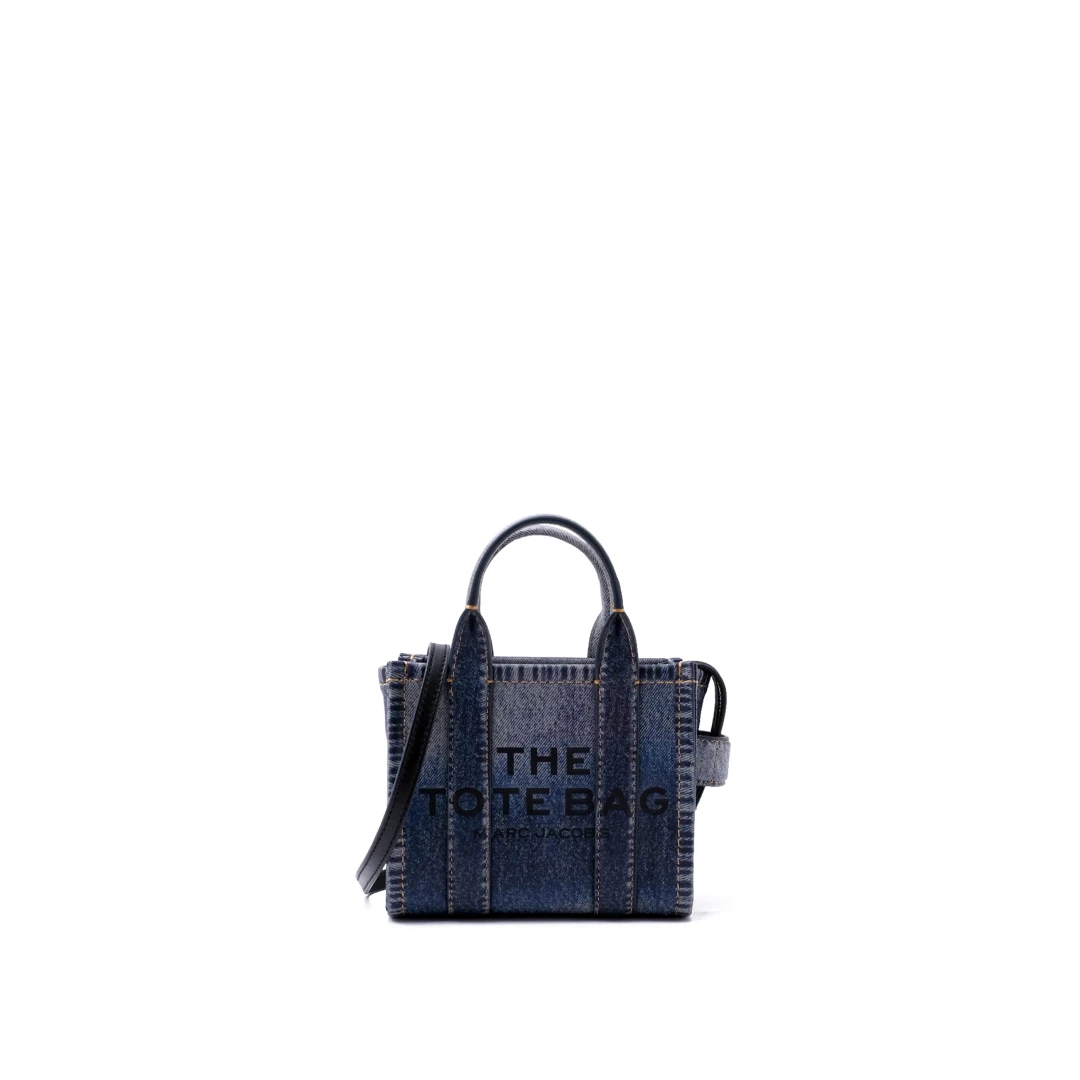 MARC JACOBS Mini Traveler Tote Bag Denim Printed Leather