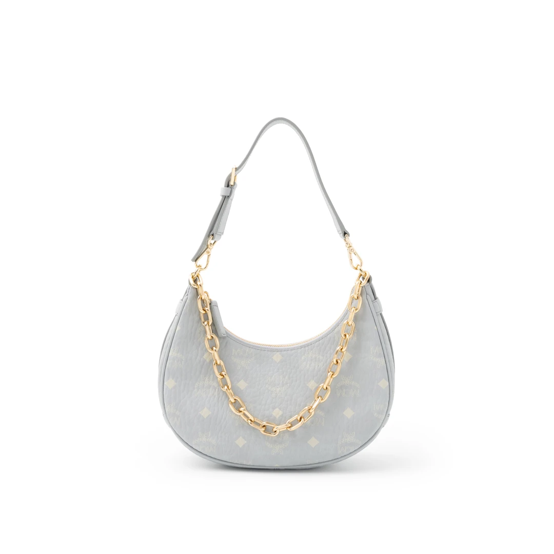 MCM Small Aren Visetos Crescent Hobo Shoulder Bag