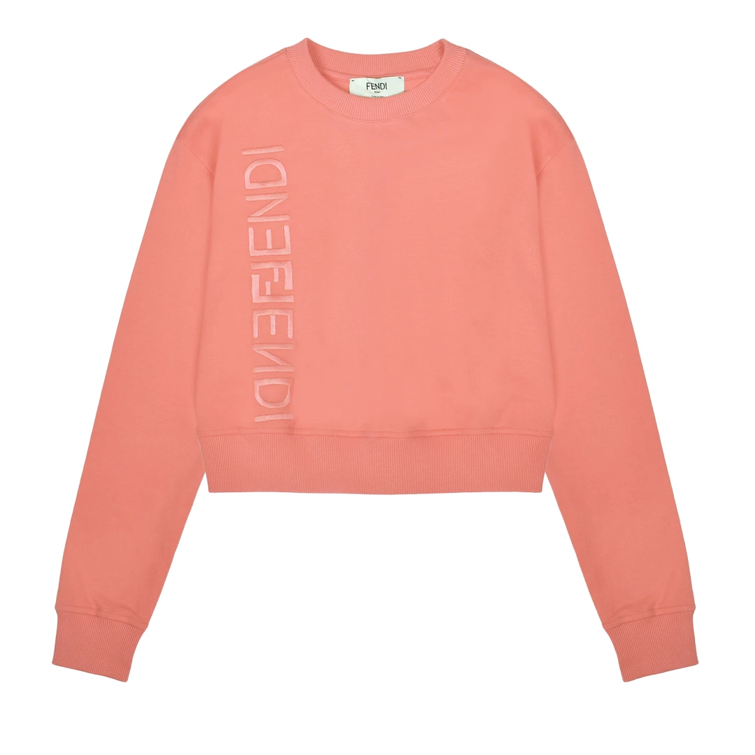 FENDI Embroidered Vertical Logo Crop Sweatshirt
