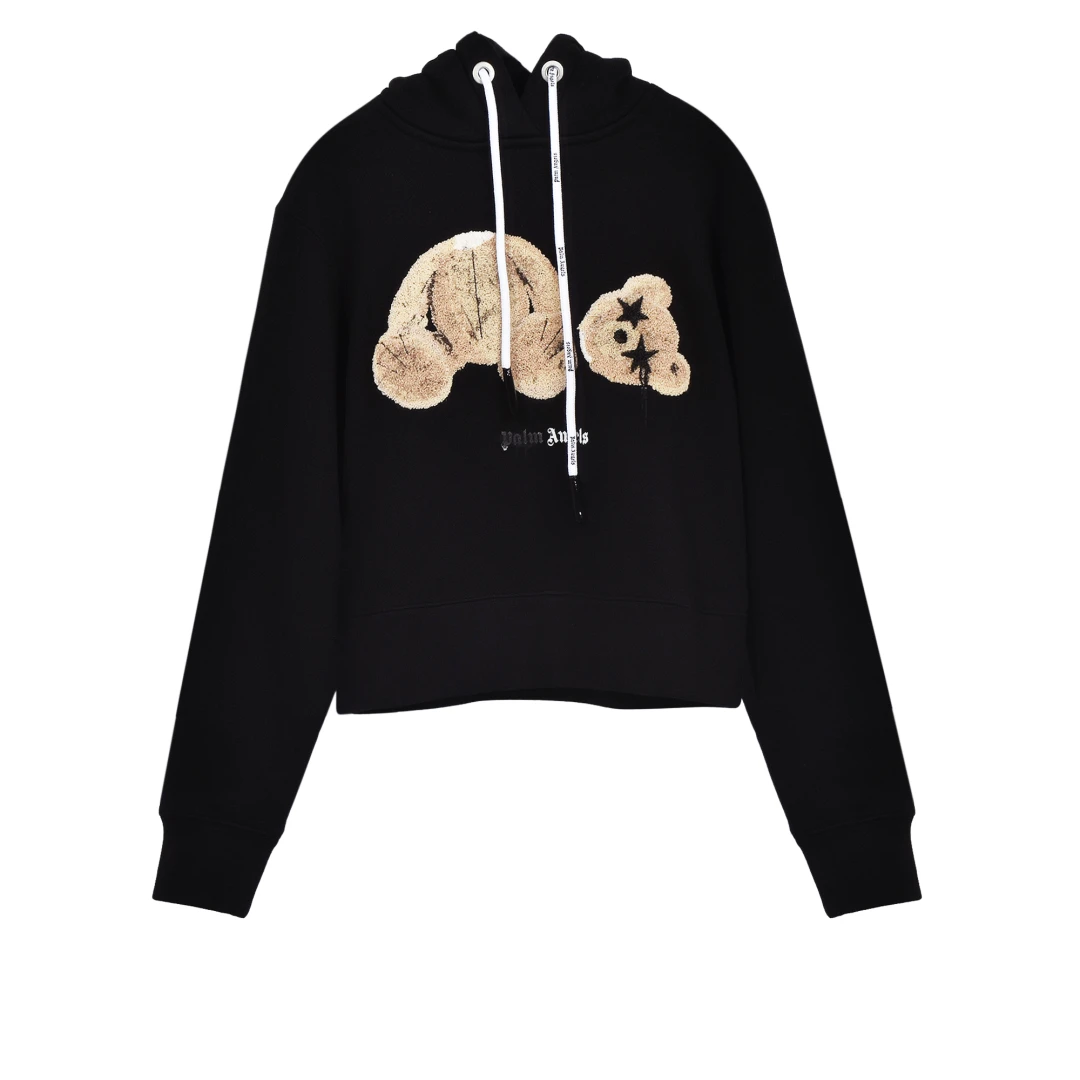 PALM ANGELS Teddy Bear Star Eyes Cropped Hoodie