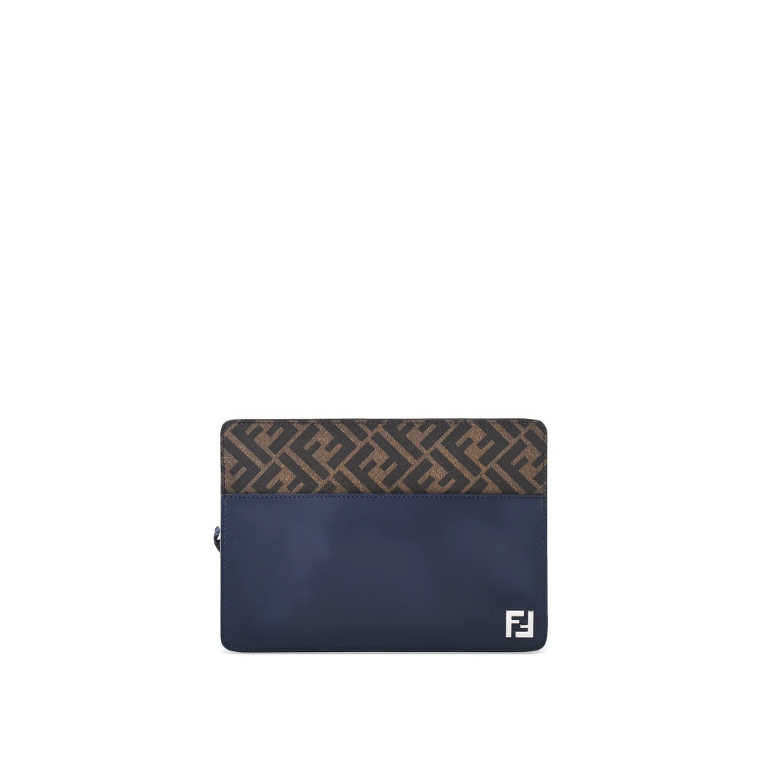 FENDI FF Logo Pouch Leather And Canvas