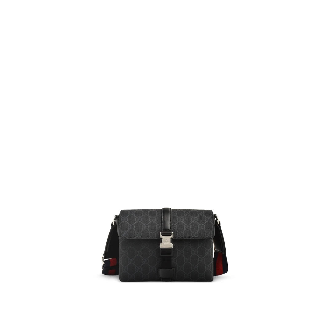 GUCCI GG Supreme Super Mini Messenger Bag Canvas With Metal Hook Closure