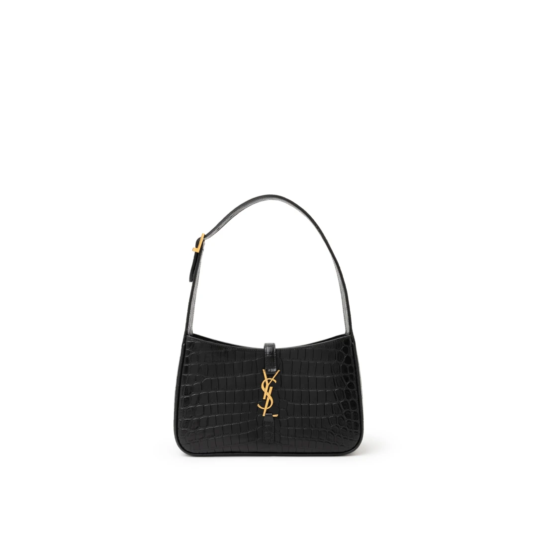 SAINT LAURENT Le 5 A 7 Hobo Bag Shiny Croc Stamp
