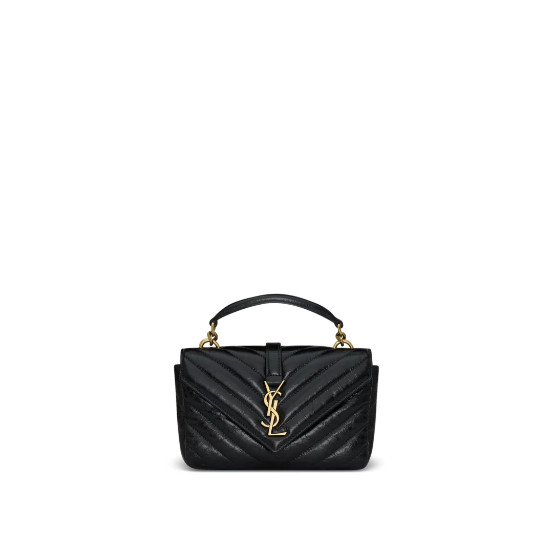 SAINT LAURENT Monogramme College Mini Chain Bag Cracked Effect Leather