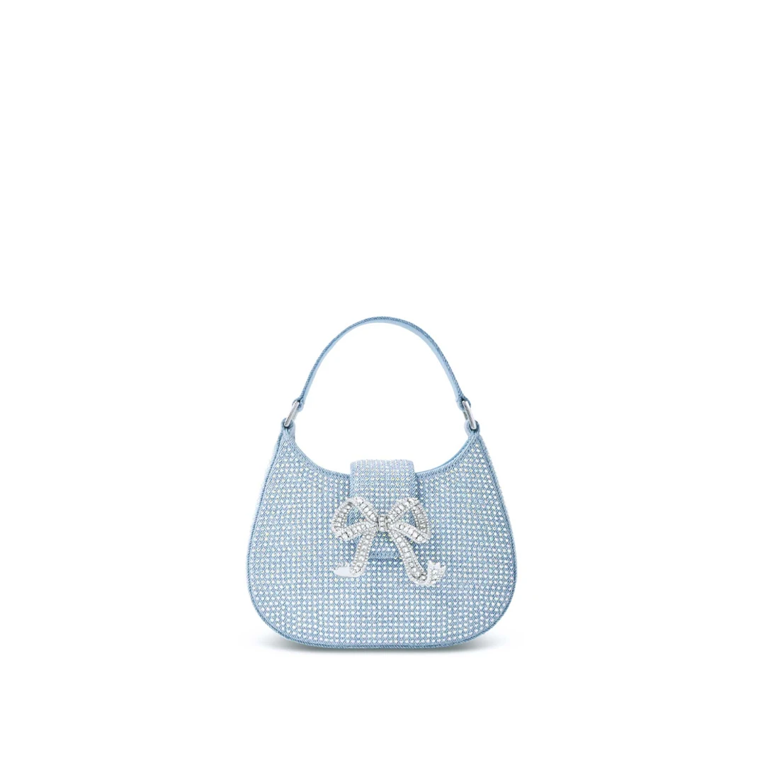 SELF-PORTRAIT The Crescent Denim Bow Bag With Rhinestone