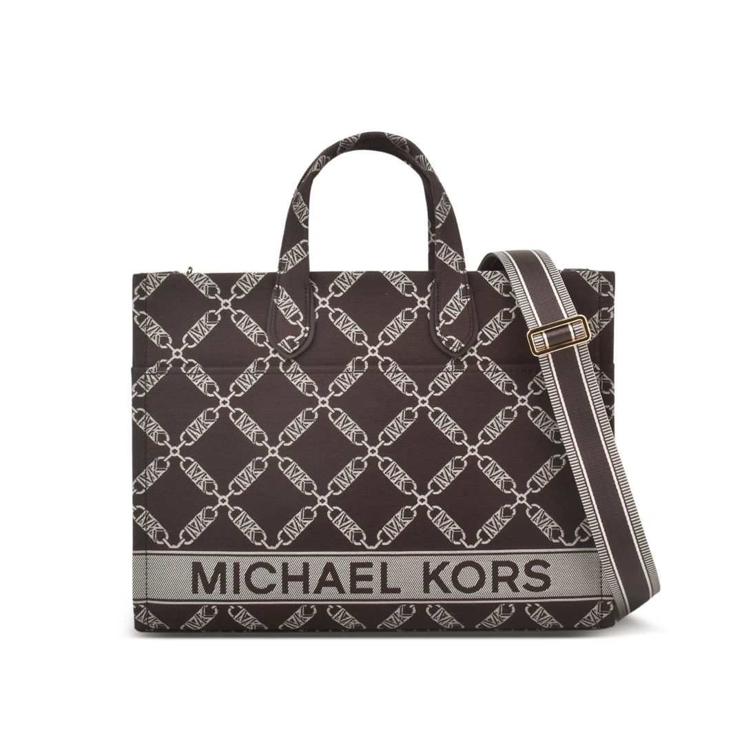 MICHAEL KORS Gigi Empire Logo Large Tote Bag Jacquard Denim