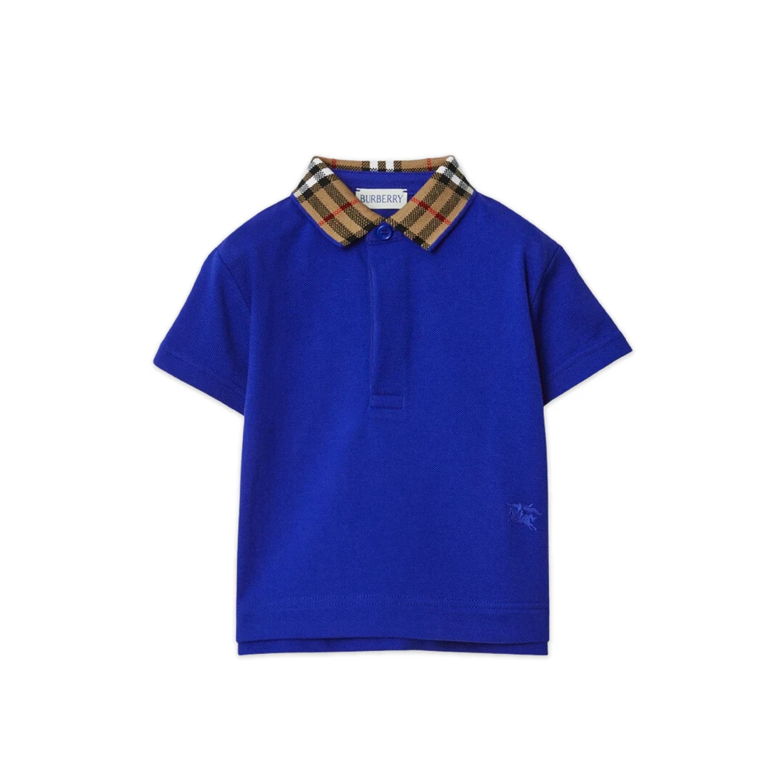 BURBERRY Baby Check Collar Cotton Polo Shirt