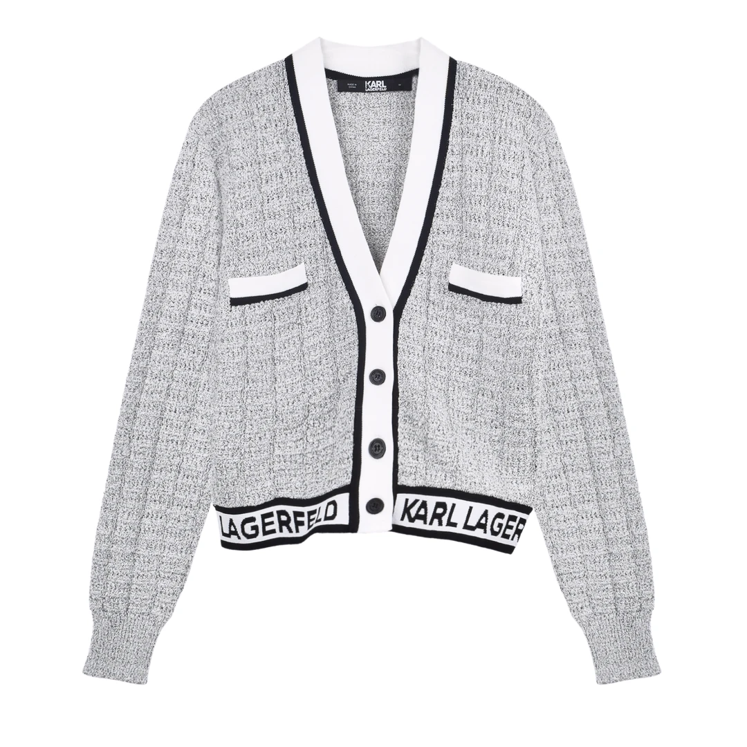 KARL LAGERFELD Cropped Boucle Cardigan With Logo