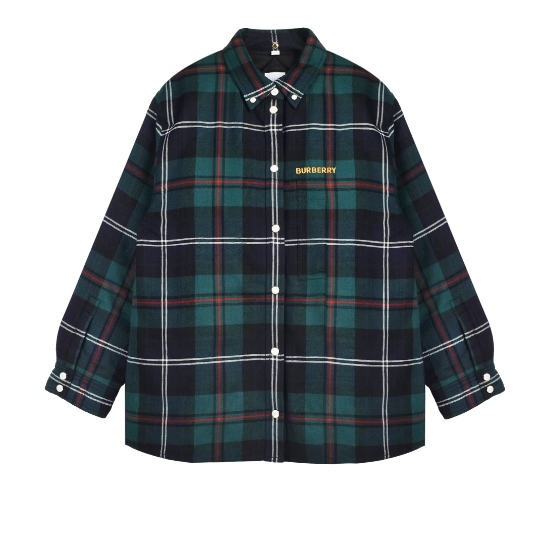 BURBERRY Embroidered Logo Check Overshirt Wool