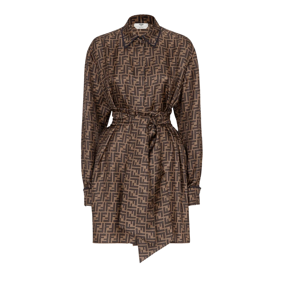 FENDI FF Logo Tie - Waist Dress Silk 