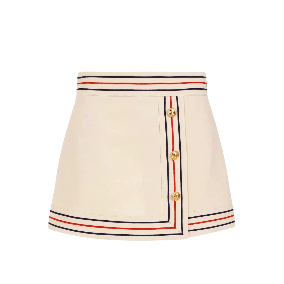 GUCCI Contrasting Piped Wrap Skirt Cotton
